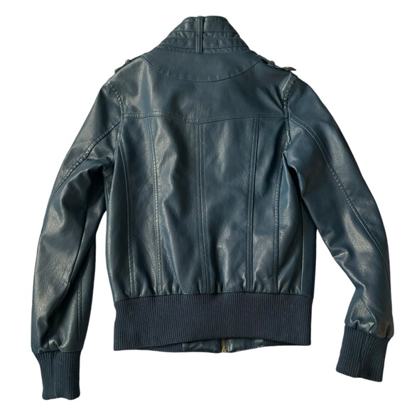 Moto Style Blue Faux Leather Jacket, Lined, Small Excellent Condition - Picture 2 of 15